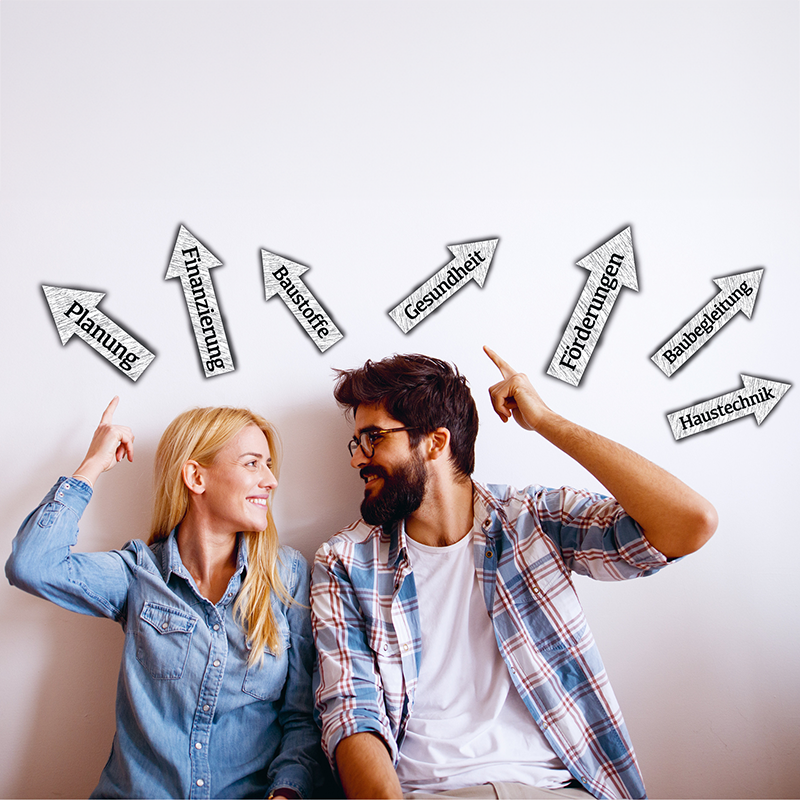 Zwei Personen die sich Ansehen und Pfeile über denn Kopf schweben